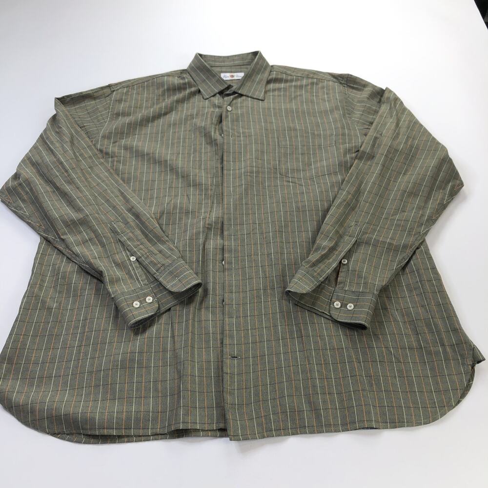 Alan Paine XXL 18.5/38.5 Button Long Sleeve Cotton Dress Shirt Windowpane Green